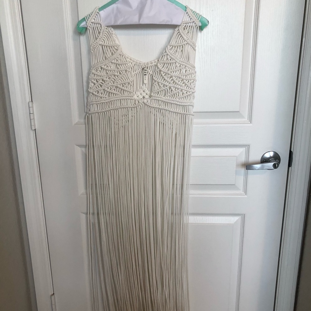 White macrame floor length festival vest